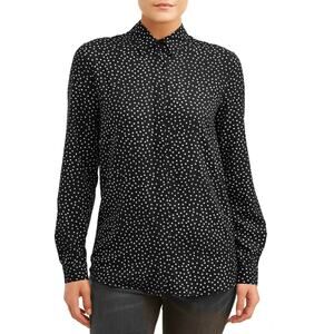 H&M Women's Button Down Shirt Slim Fit Long Sleeve Size 6 Black Patterned
